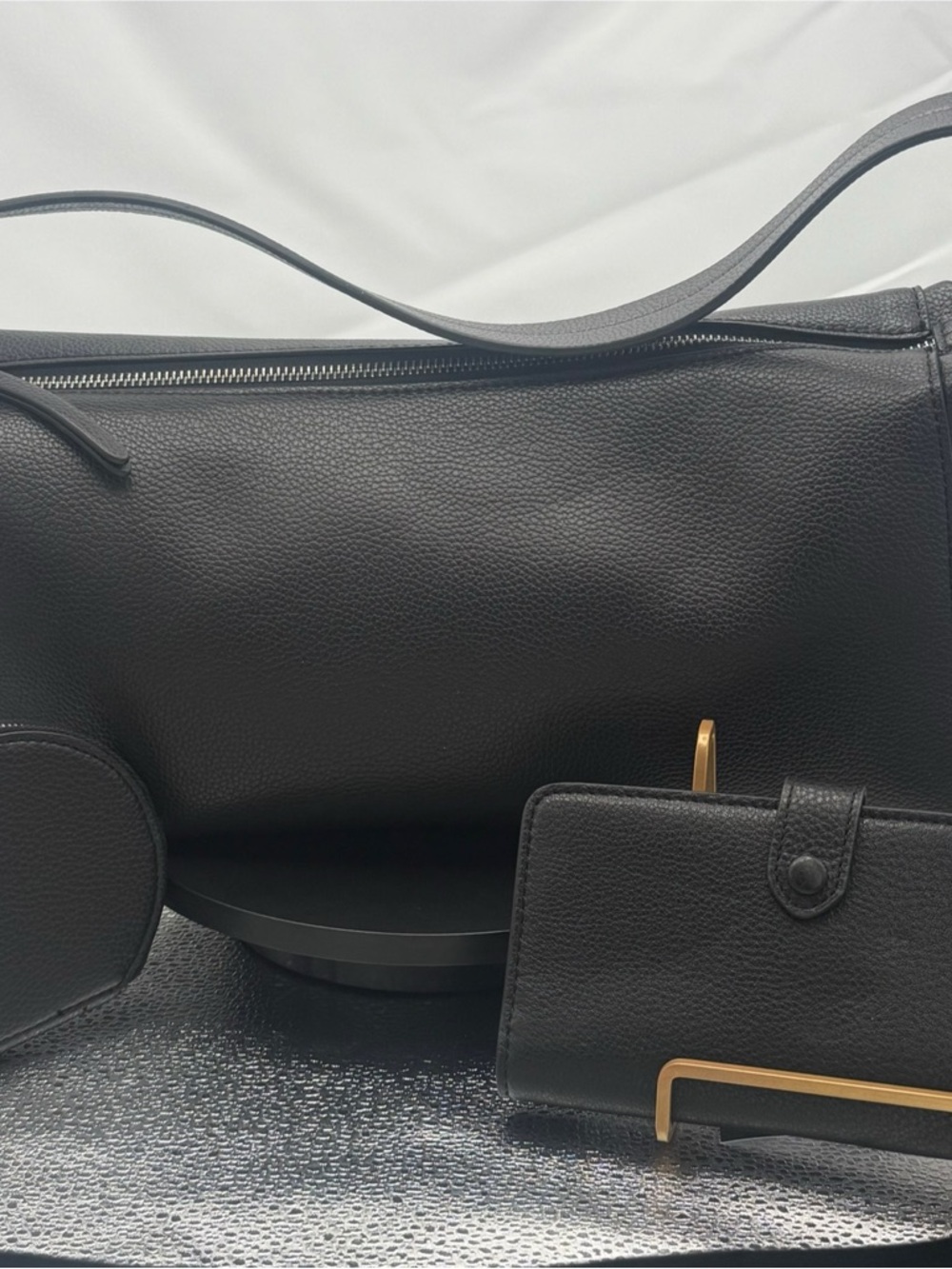 Vera Bradley Classic Black Leather Shoulder Bag with Matching Wallet